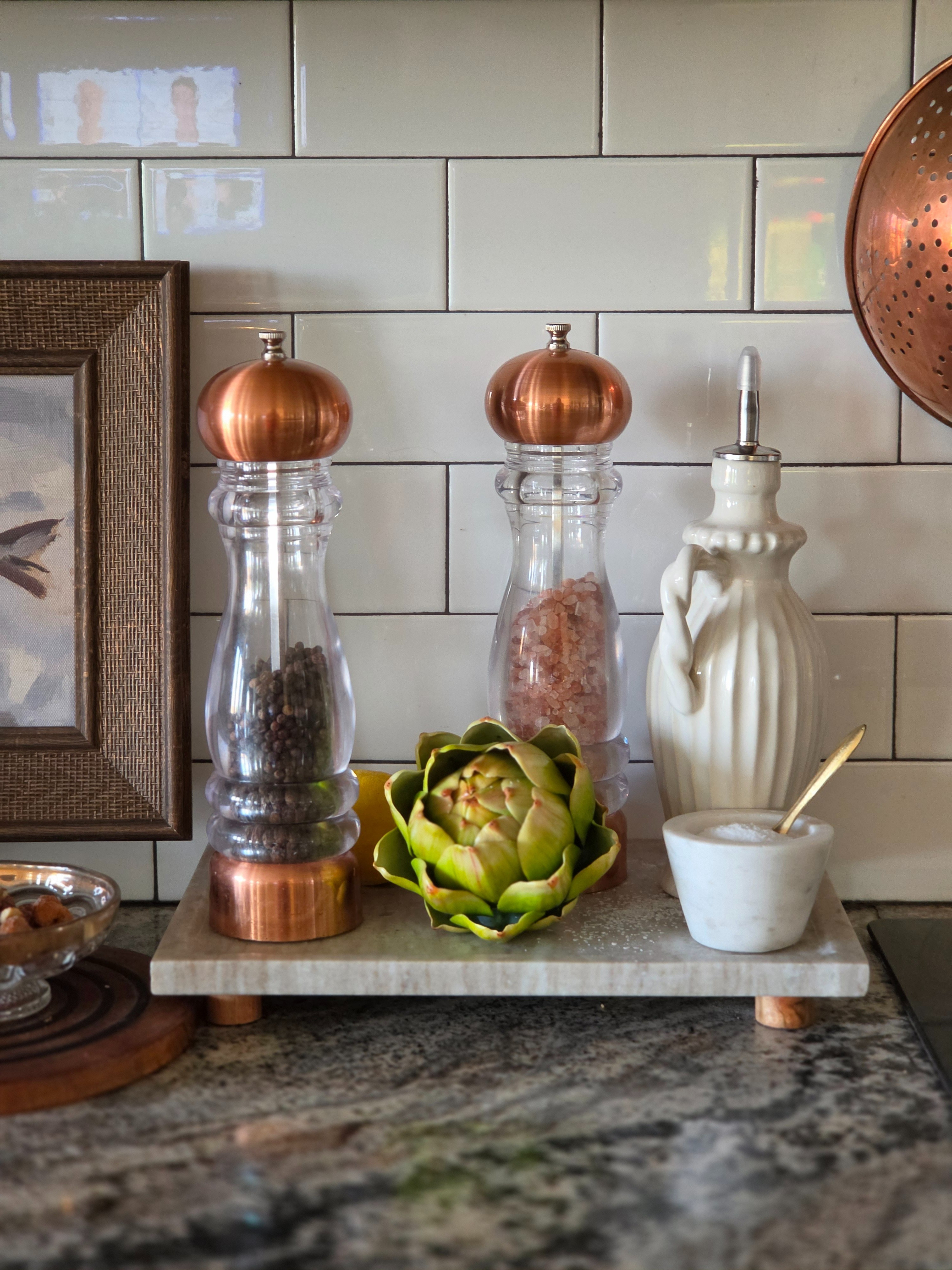 A cute little marble tray for you sslt/pepper grinders and oil

#LTKMothersDay #LTKOver40 #LTKHome