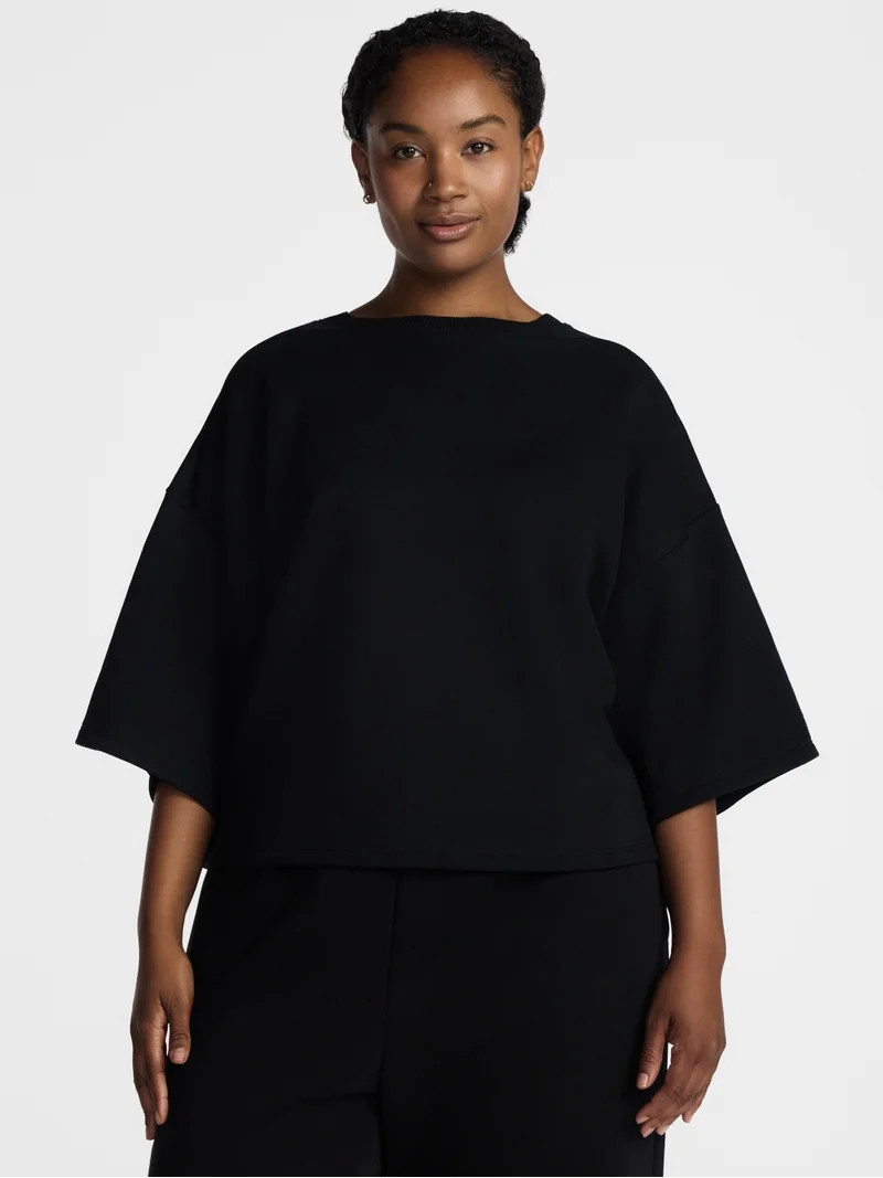 Athletic Works Women's and Women's Plus French Terry Cropped Boxy Tee, Sizes XS-4X | Walmart (US)