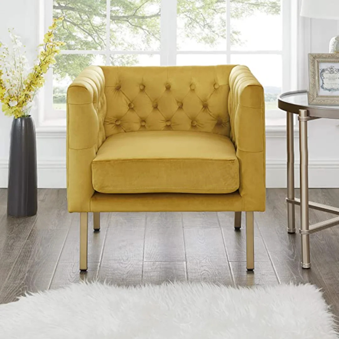 Cui Liu LaVine Tufted Mustard Yellow Velvet Club Chair | Walmart (US)
