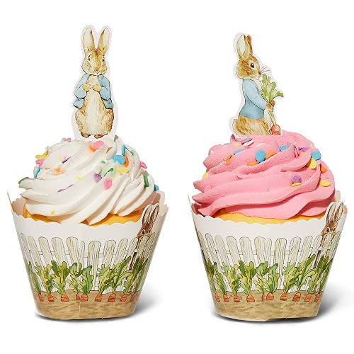 Peter Rabbit Cupcake Decoration - Party Supplies and Baby Shower Essentials - Set of 12 Pieces Cupcake Topper and 24 Pieces Cupcake Wrapper | Amazon (US)