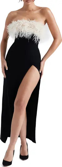 Sarai Feather Trim Stretch Crepe Cocktail Dress | Nordstrom