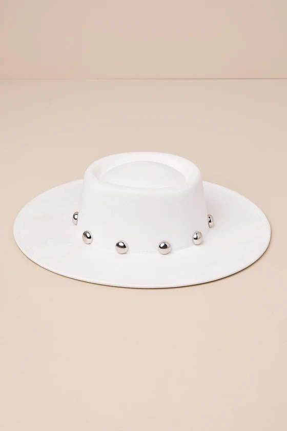 Wonderfully Chic Ivory Suede Studded Boater Hat | Lulus
