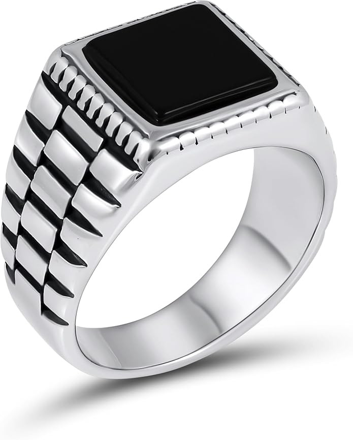Stainless Steel Signet Rings for Men with Striking Black Agate Stone: Perfect Statement Piece for... | Amazon (US)