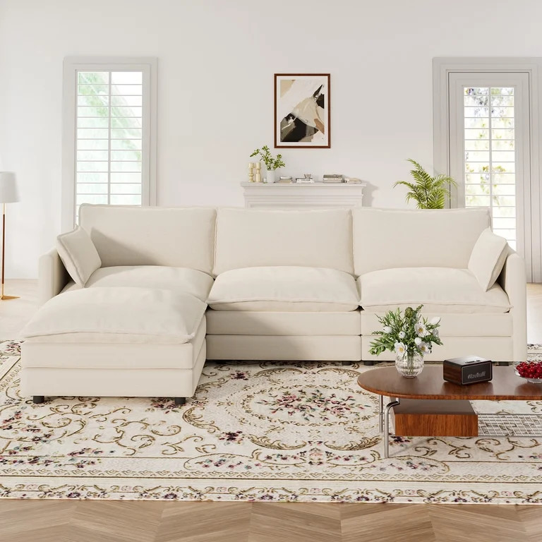 Muumblus Sectional Sofa Cloud Couch with Reversible Ottoman, L-Shaped Chenille Sofa for Living Ro... | Walmart (US)