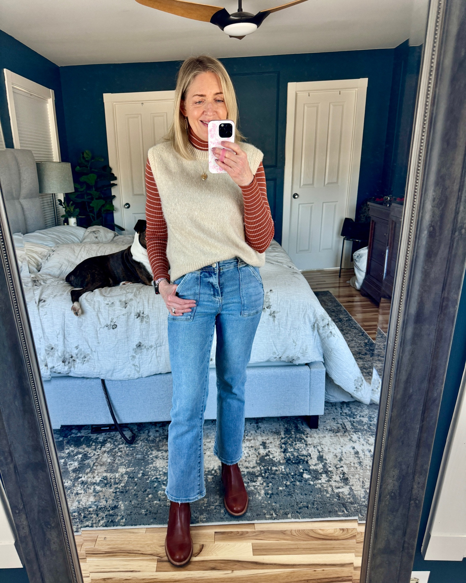 Winter outfit inspo.
Sezane sweater vest, utlilty jeans, Chelsea boots 


#LTKSeasonal #LTKOver40 #LTKStyleTip