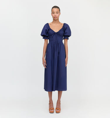The Ophelia Dress - Navy Poplin Navy Poplin / S | Hill House Home US