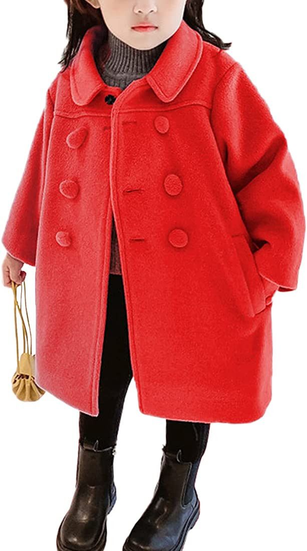 Girls Dress Coat Kids Winter Warm Jacket Long Sleeve Button Trench Coat Pocket Long Peacoat Outer... | Amazon (US)