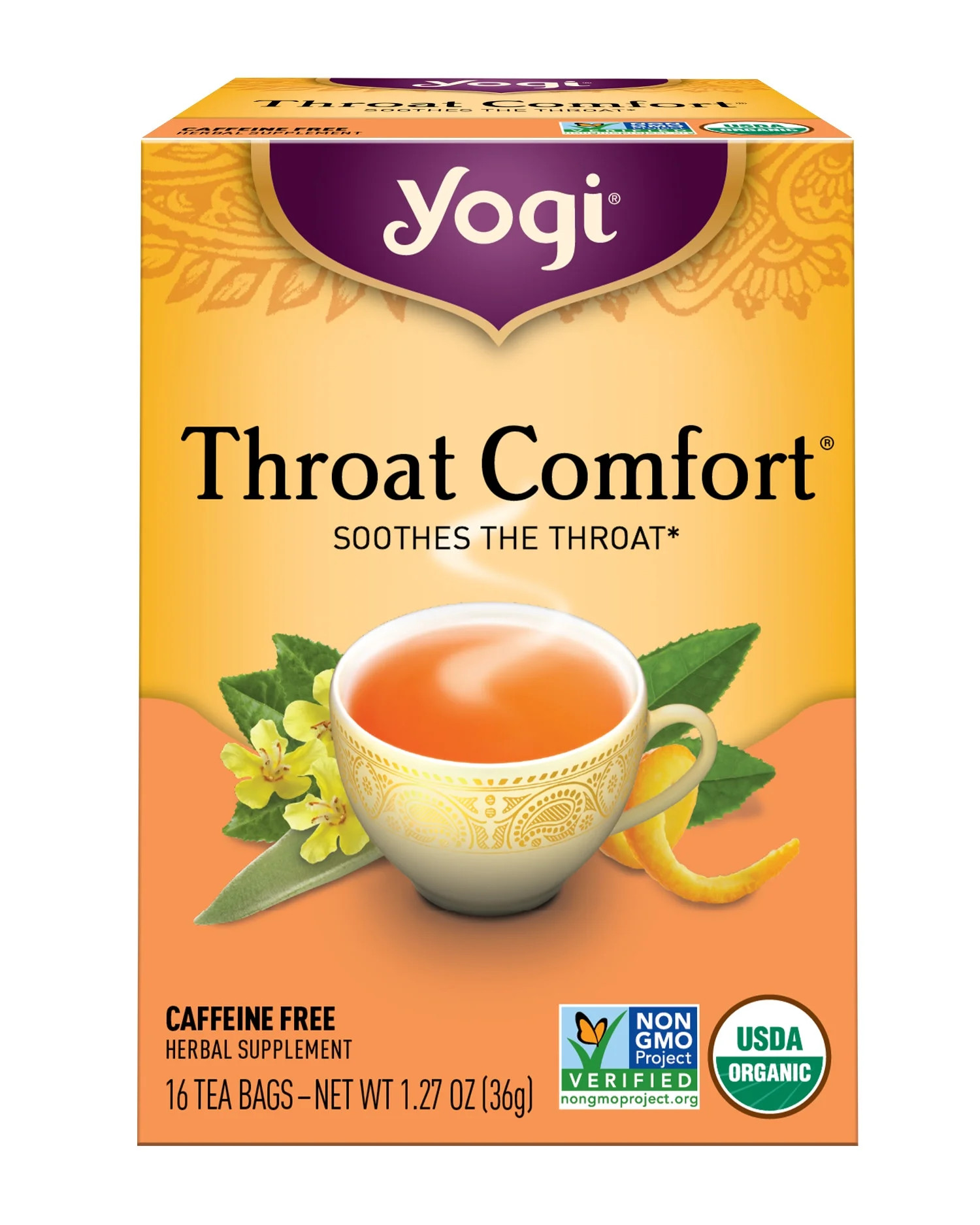 Yogi Tea Throat Comfort, Caffeine-Free Organic Herbal Tea Bags, 16 Count | Walmart (US)