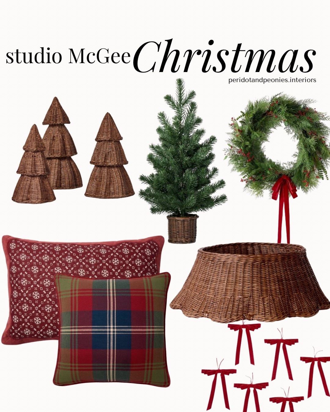 loving the deeper tones for christmas - studio mcgee christmas at target launches tomorrow! 

how pretty is that tree skirt stand? and that christmas wreath with red bow? 😍

christmas pillow, christmas tree, christmas pillows, small tree, brown wicker tree 

#LTKFindsUnder50 #LTKSeasonal #LTKSaleAlert