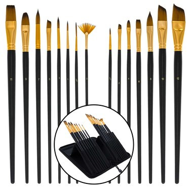 15 Piece Artist Long Handle Paint Brush Set in Zippered Nylon Pop-Up Travel Storage Case | Michaels Stores