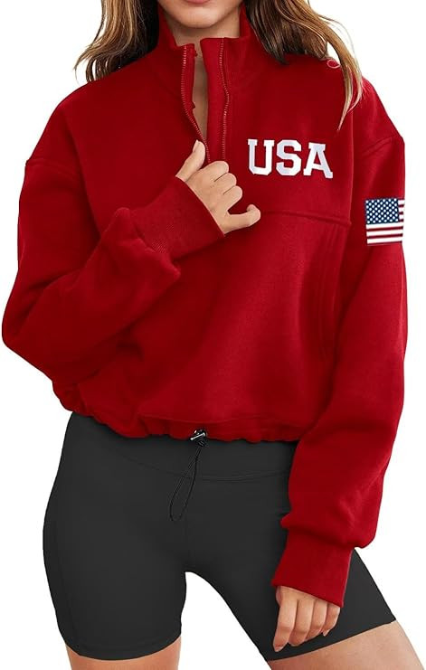 Womens Long Sleeve American Flag Sweatshirts Half Zip Oversized Casual Pullover Top Fall Graphic ... | Amazon (US)