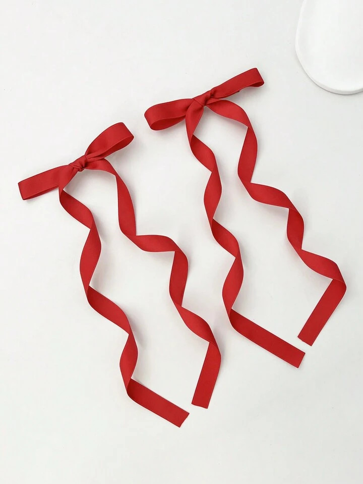 2pcs Simple Bowknot & Long Ribbon Hair Clip Suitable For Daily Use Cute Halloween | SHEIN
