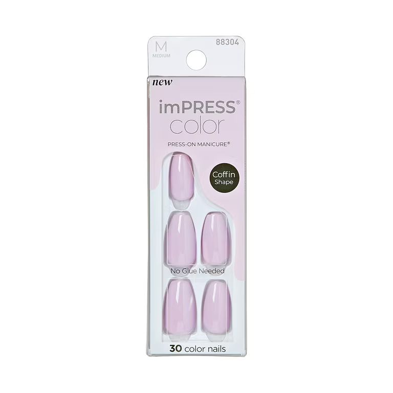 KISS imPRESS Color Long-Lasting Medium Coffin Press-On Nails, Solid White, 30 Pieces | Walmart (US)