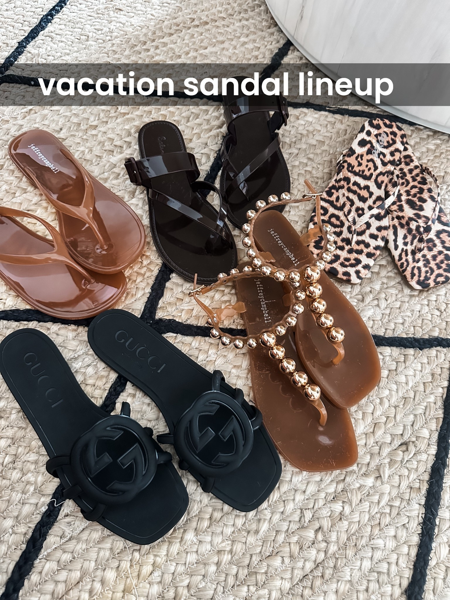jelly sandals
flip flops
Gucci slides 
I am a 6.5 or 7 and did all of these in a 7

#LTKgrwm #LTKTravel #LTKOver40