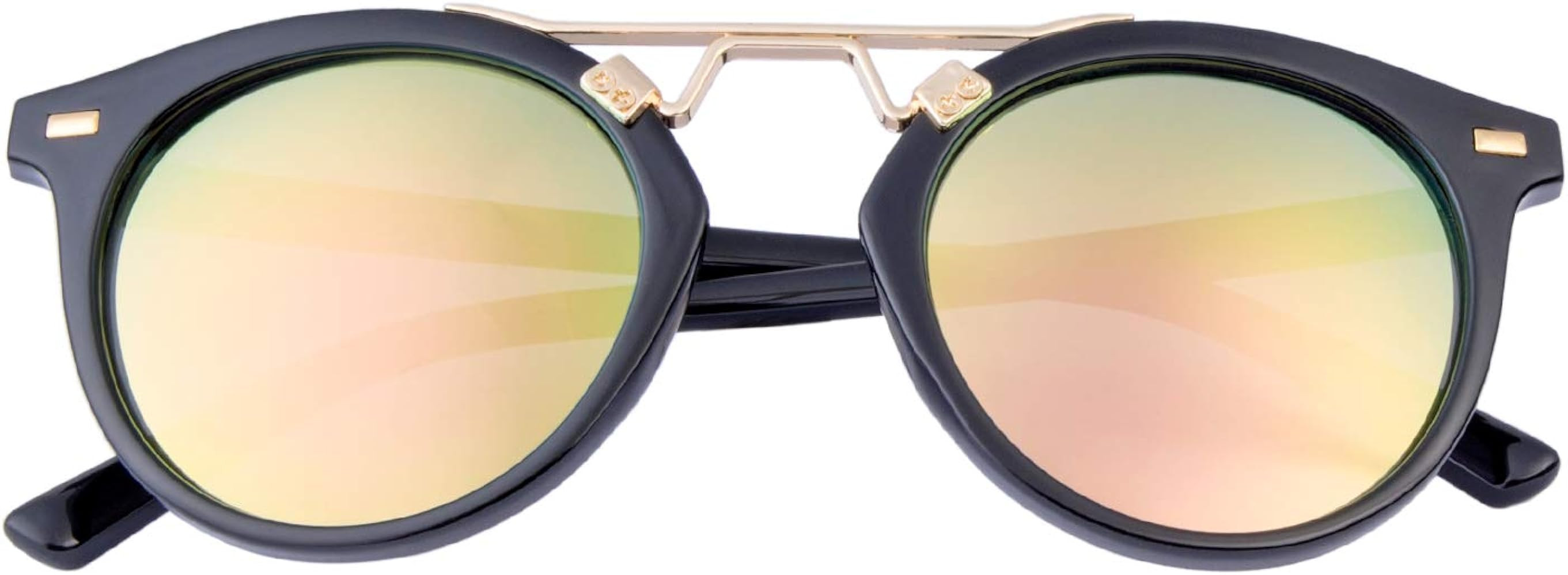 Womens Sunglasses Vintage Retro Round Mirrored Lens Horned Rim Sunglasses | Amazon (US)