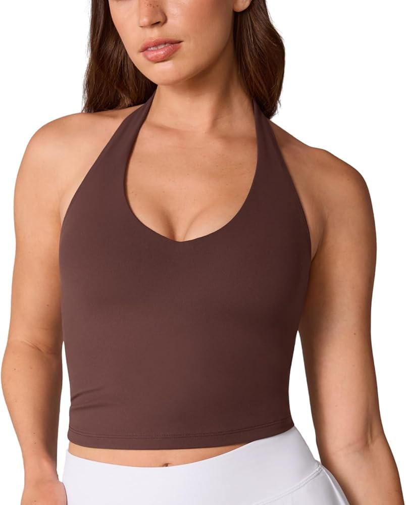 UNISSU Hugcurve Halter Longline Sports Bras for Women V Neck Open Back Crop Tank Tops with Built ... | Amazon (US)