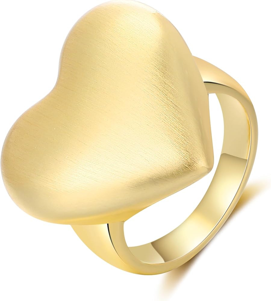 Chunky Gold Rings for Women, 14k Gold Plated Statement Band Rings Heart Round Teardrop Crossover ... | Amazon (US)