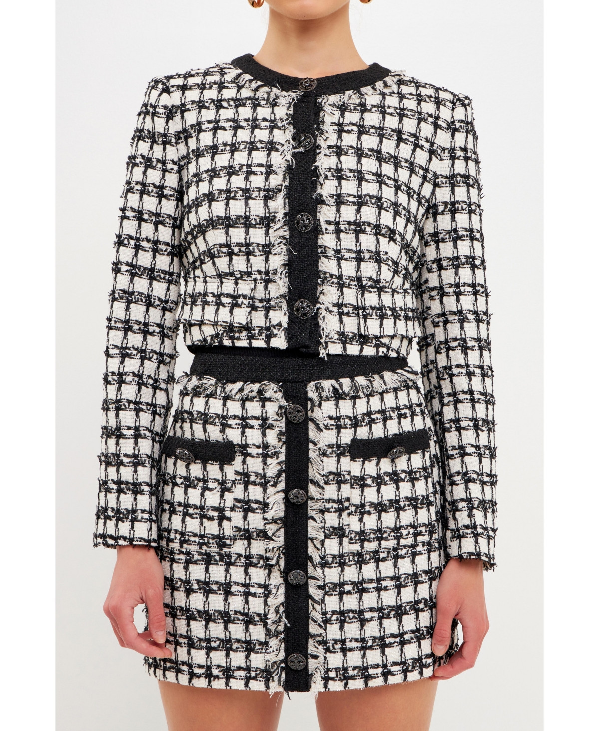 Women's Cropped Tweed Jacket With Fringe | Macys (US)