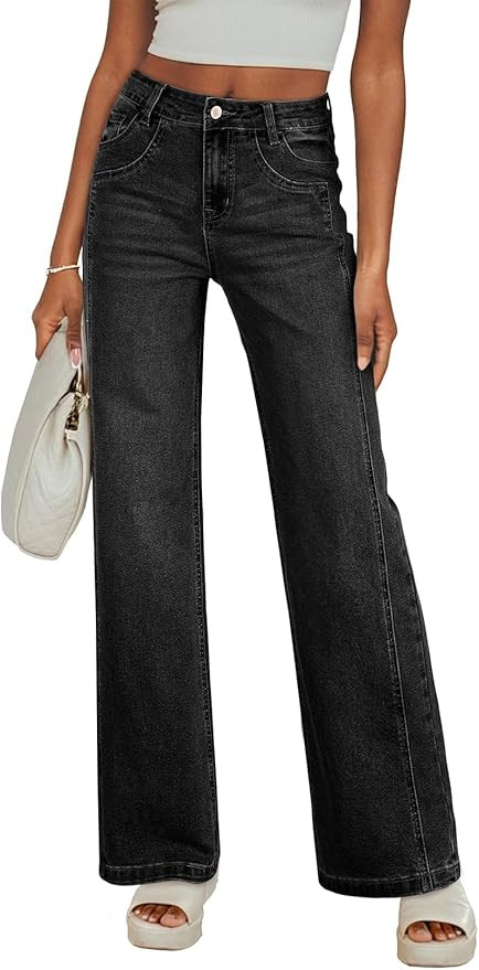 Sidefeel Women's Wide Leg Jeans High Waisted Stretchy Jeans Straight Leg Trendy Patchwork Loose F... | Amazon (US)