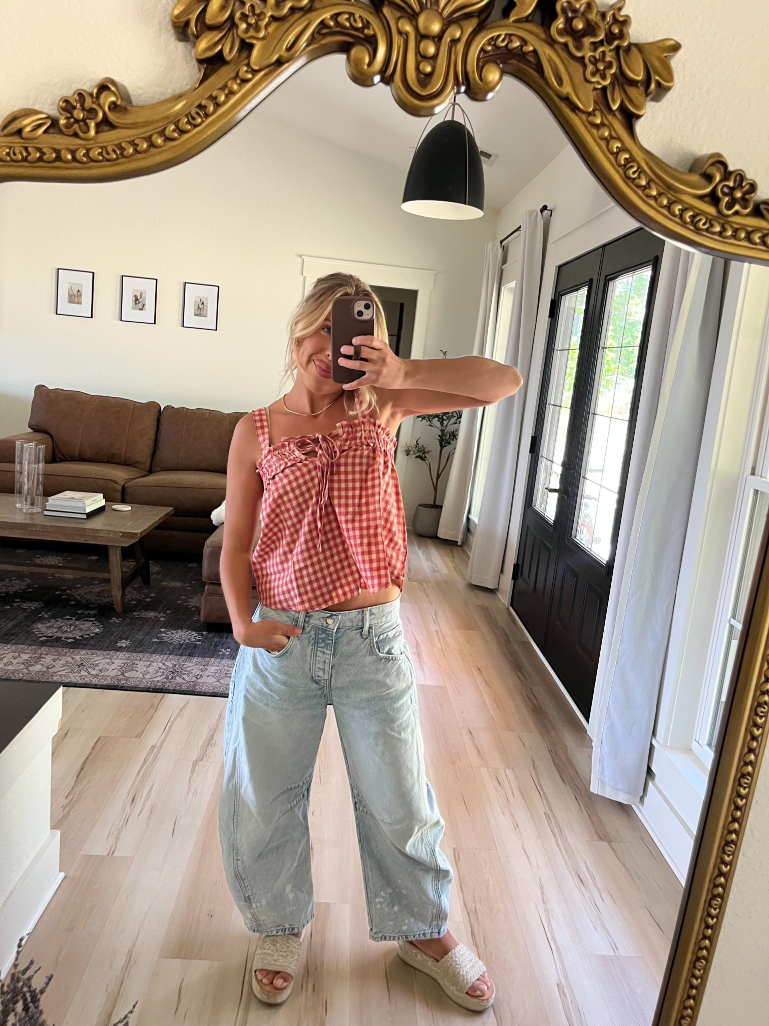 Cute Amazon gingham tank for summer, wearing a size small
