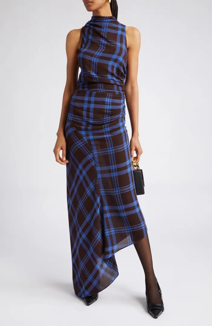 Iggy Plaid Ruched Asymmetric Hem Dress | Nordstrom