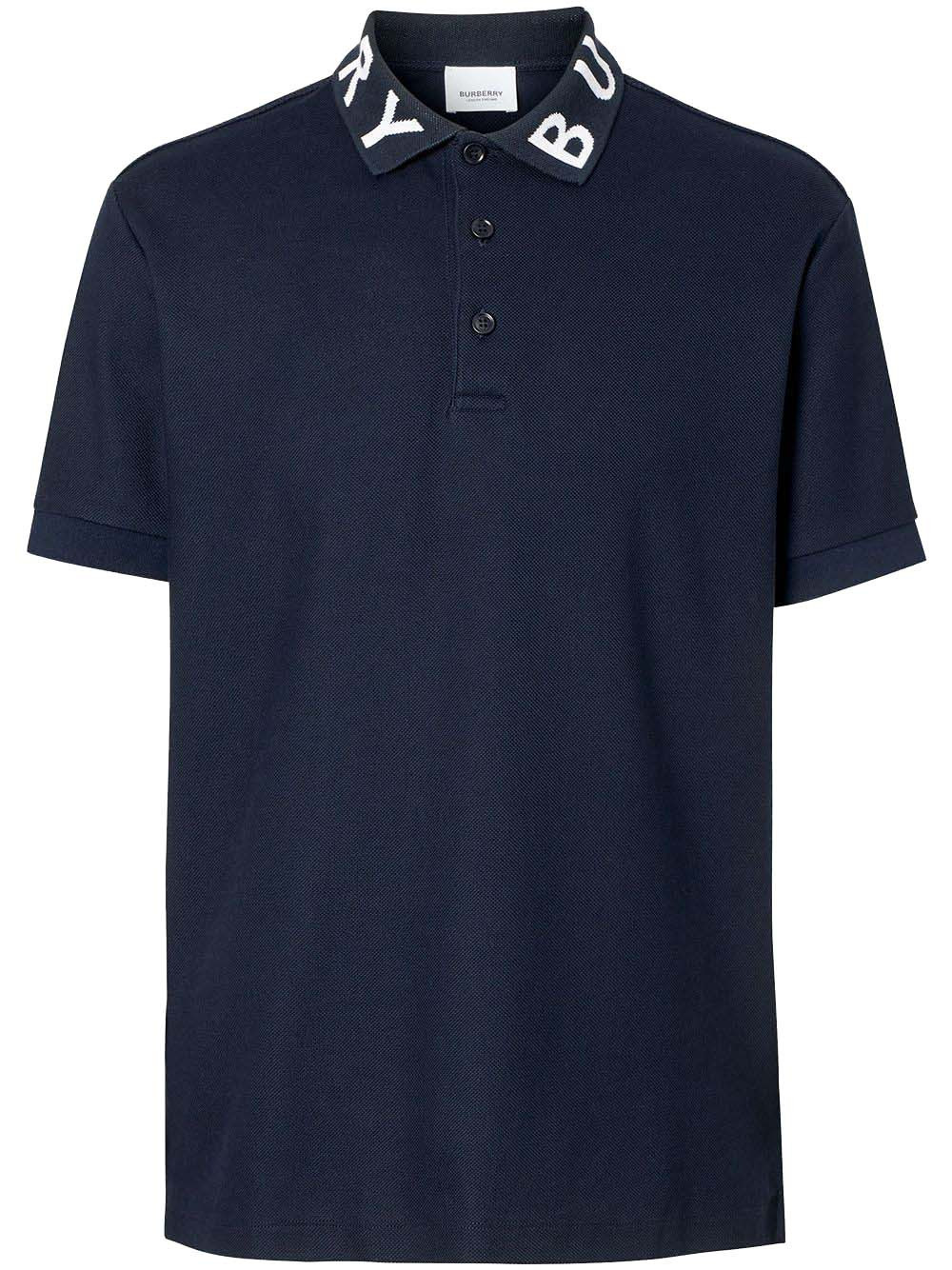 Men's Burberry Ryland Collar Logo Polo Shirt in Navy Blue | StockX