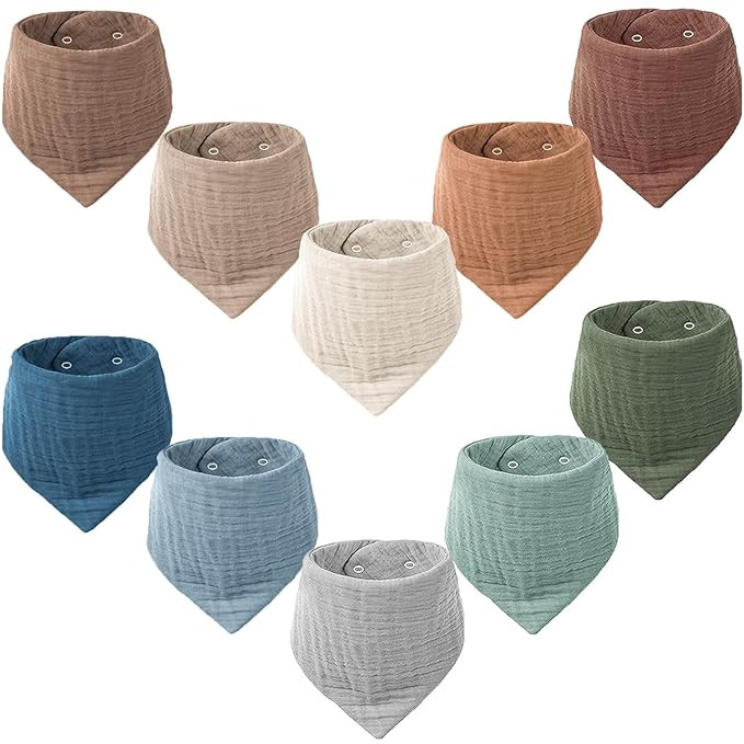 Konssy Muslin Baby Bibs 10 Pack Baby Bandana Drool Bibs 100% Cotton for Unisex Boys Girls, 10 Sol... | Amazon (US)