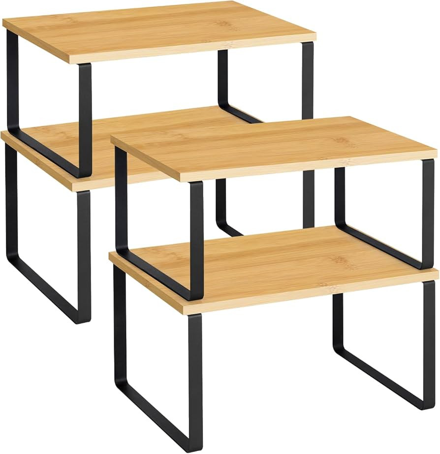 Cabinet Shelf Organizer Rack Set of 4, Stakable Shelves for Kitchen Cabinets, Expandable Bamboo C... | Amazon (US)