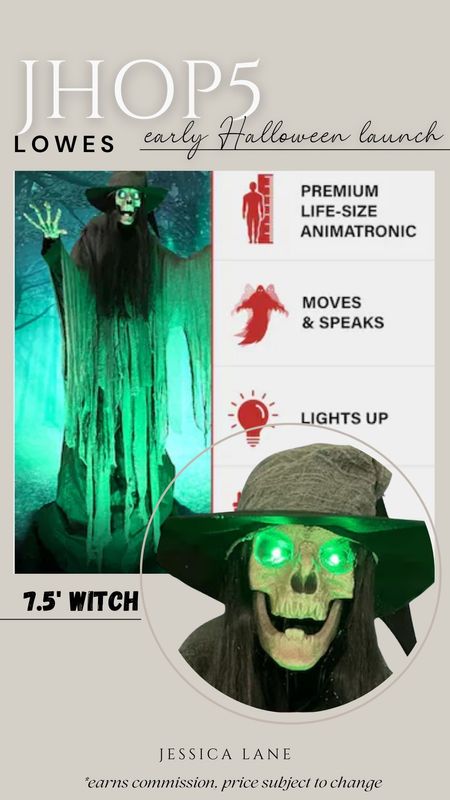 Lowe's early Halloween launch is here! Check out this amazing 7.5 ft animatronic LED talking witch! Animatronics witch, Halloween decor, outdoor Halloween decor, 7 ft witch, Lowe's Halloween, Lowe's creator, Lowe's affiliate

#LTKSeasonal #LTKHome