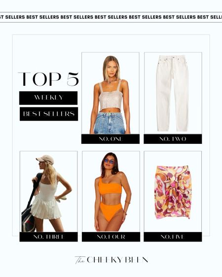 Top 5 weekly best sellers! This gold top is perfect for a date night. I love Abercrombie denim and these mom jeans are great for spring. Grab this Free People Movement skortsie for a day of pickle ball or golf. This orange bikini is the perfect pop of color for lounging pool side. Don't miss this H&M wrap, a must-have resort wear piece. 

#LTKswim #LTKstyletip #LTKSeasonal