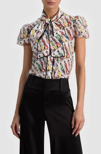 Alice + Olivia Jenie Stace Face Print Silk Button-Up Shirt | Nordstrom | Nordstrom
