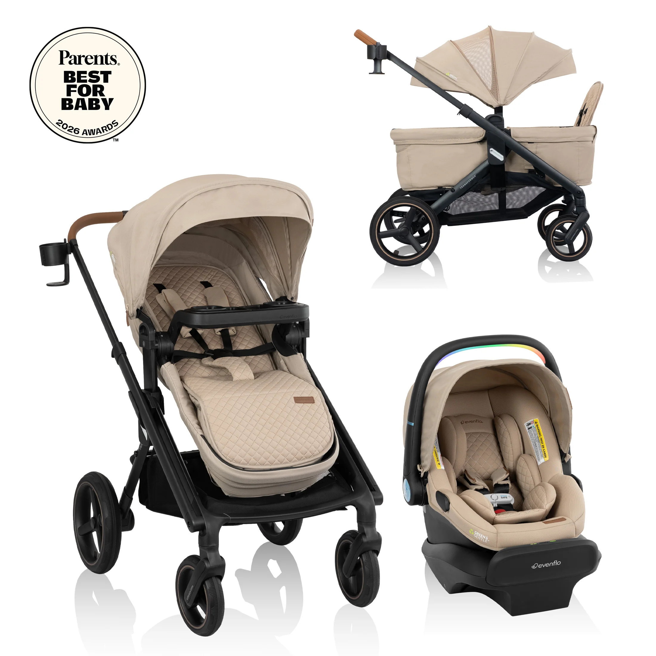 Transformer Stroller to Wagon Travel System Featuring LiteMax NXT Infant Car Seat with SensorySoothe | Evenflo Company