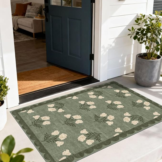 Floral Outdoor Rug - 28" x 43" Front Door Mat Indoor Outside Entrance Non-Slip Washable Outdoor M... | Amazon (US)