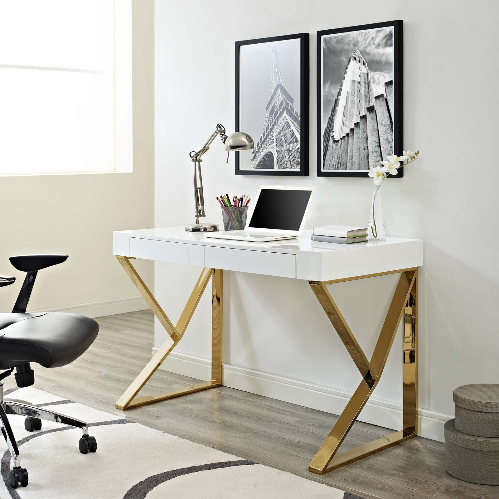 Modway Adjacent Desk in White Gold | Walmart (US)
