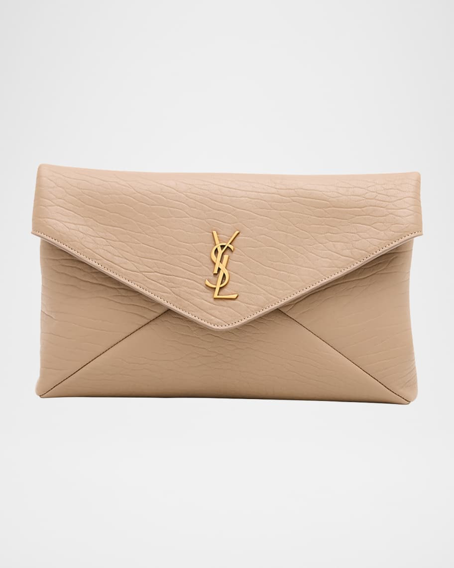 Saint Laurent Large YSL Envelope Pouch Clutch Bag in Leather | Neiman Marcus