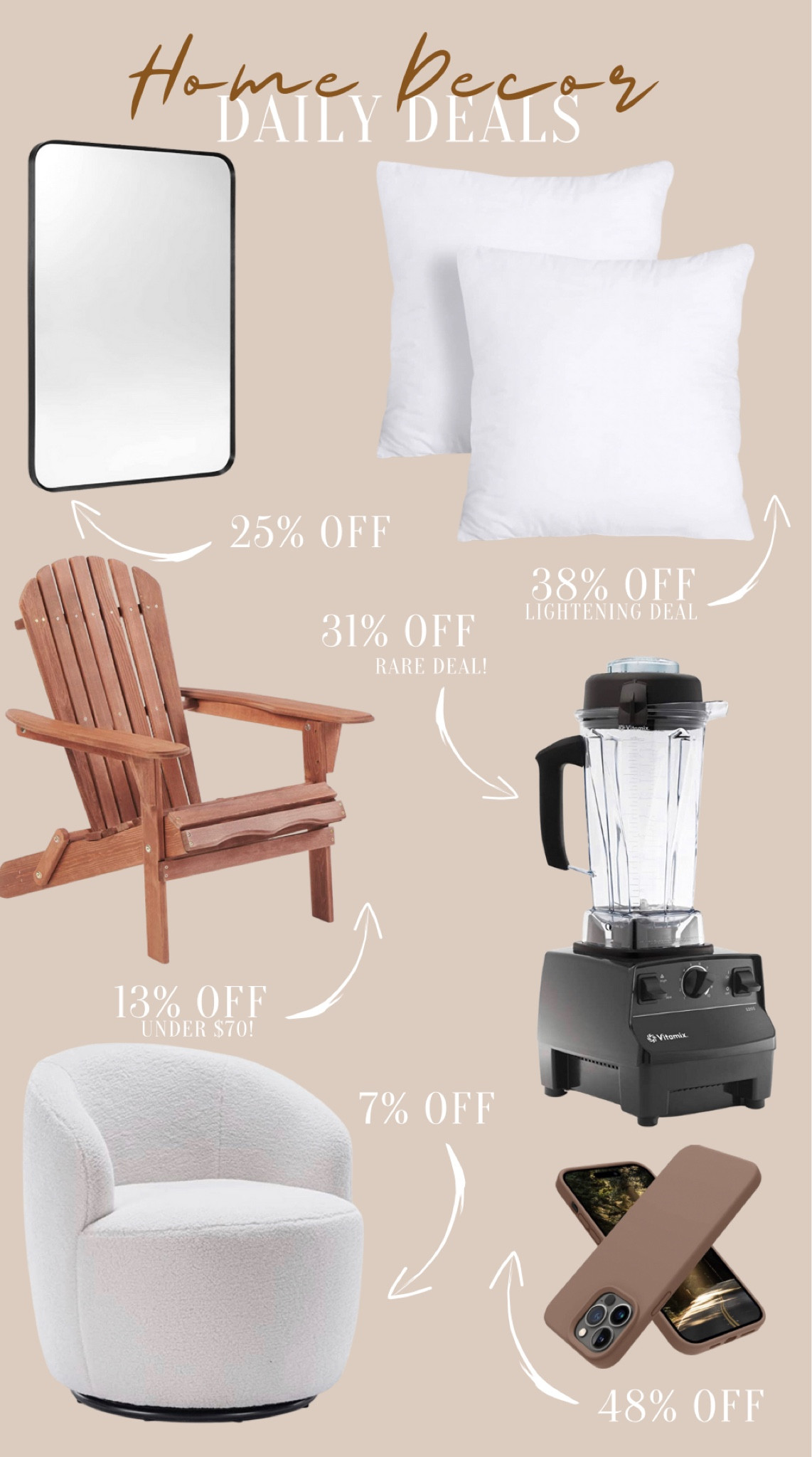 Daily deals- here is today’s round up of daily deals!

Home decor
Amazon
Amazon decor
Amazon favorites
Pillow inserts
Mirror
Vitamix
Blender
Armchair 
Accent chair
Outdoor chair

#LTKhome #LTKstyletip #LTKsalealert