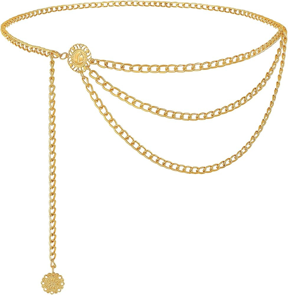 WERFORU Women Metal Waist Chain Belt Metal Dress Chain Belts for Women Western Chain Waistbelts f... | Amazon (US)