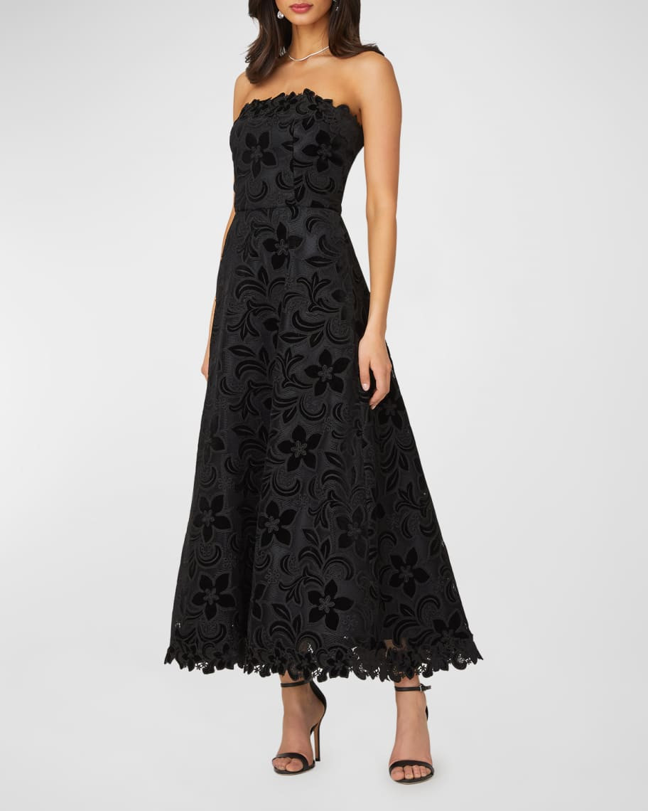 Strapless Floral Velvet Lace Gown | Neiman Marcus