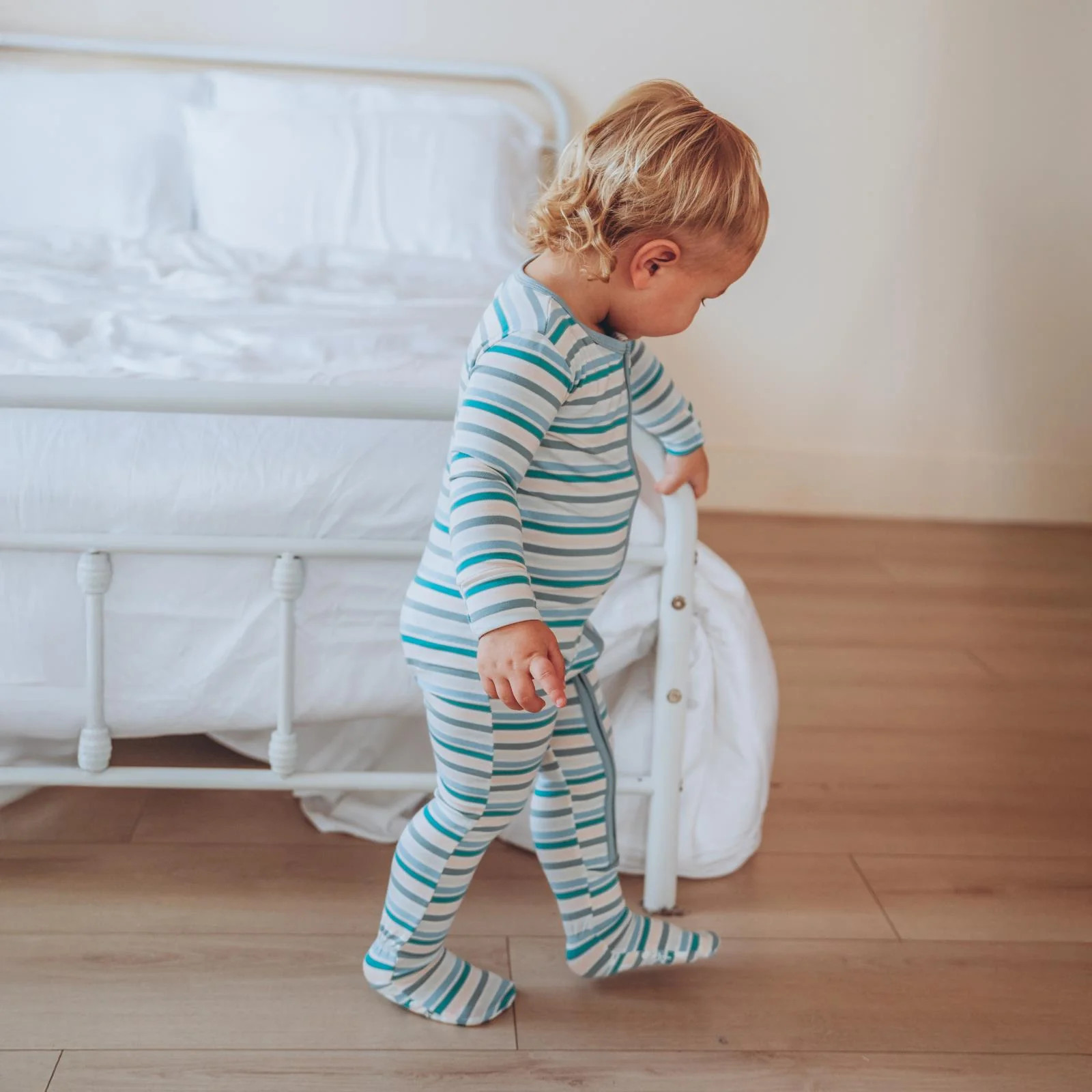 Print Footie with 2 Way Zipper in Lakeside Stripe | Shop.app