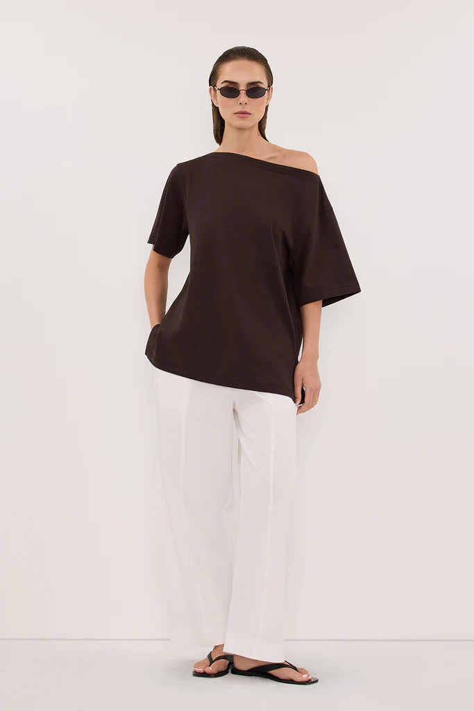 ESME BITTER CHOC ASYM BOAT NECK TEE | DISSH