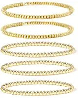 Gold Bead Bracelet for Women,14K Gold Plated Bead Ball Bracelet Stretchable Elastic Bracelet | Amazon (US)