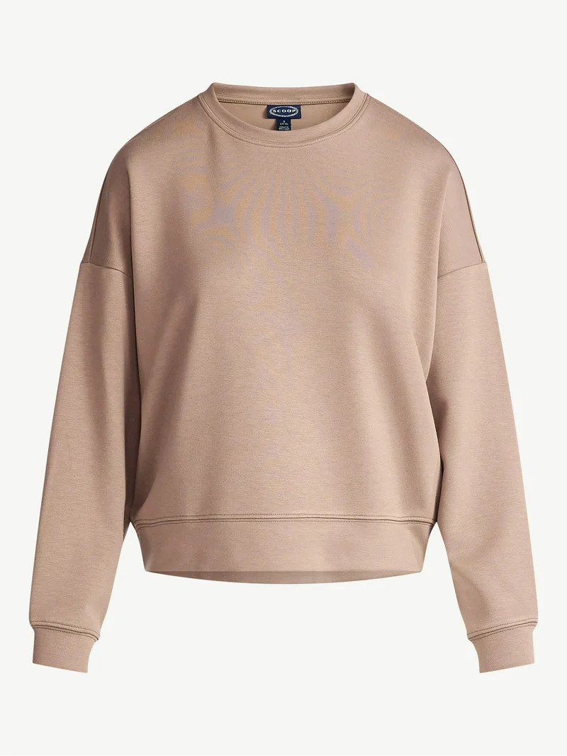 Scoop Women's and Women's Plus New Scubaknit Cropped Sweatshirt with Drop Sleeves, Sizes XS-4X | Walmart (US)