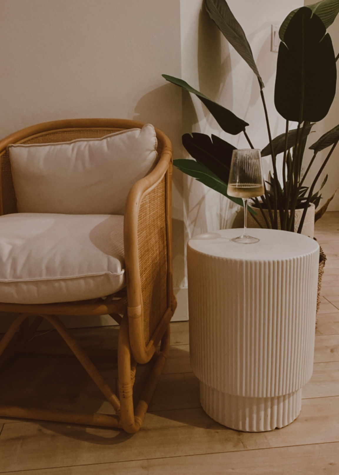 Trying to create desert resort vibes at the Hickman Hacienda. Fluted wine glass is from The Lifestyled Co 🤌🏼

Target furniture west elm fluted side table faux bird of paradise cane barrel back chair accent chair

#LTKhome