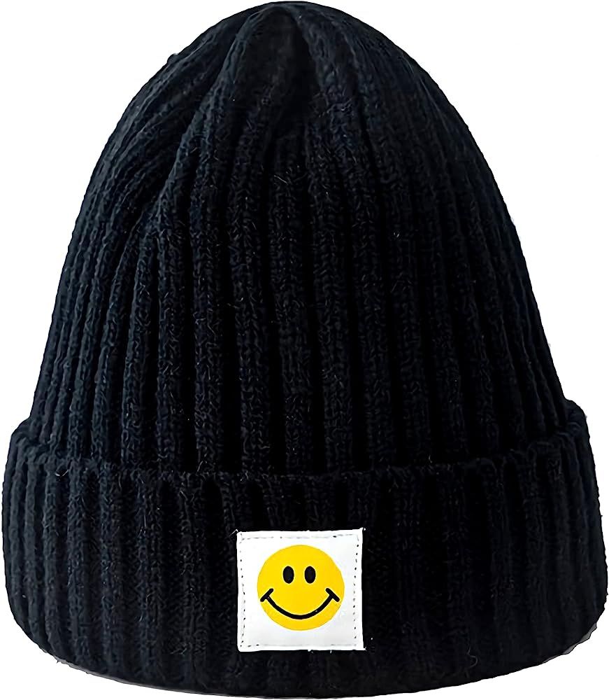 REENLOON Smiley Face Winter Beanie Hats for Men and Women Stretchy Warm Thick Soft Stocking Hats Slo | Amazon (US)