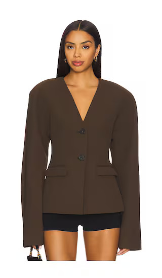 EAVES Gal Polished Crepe Blazer in Chocolate. - size S | Revolve Clothing (Global)