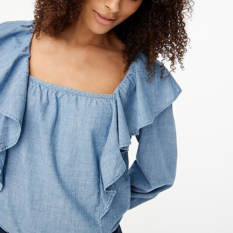 Chambray squareneck ruffle top | J.Crew Factory
