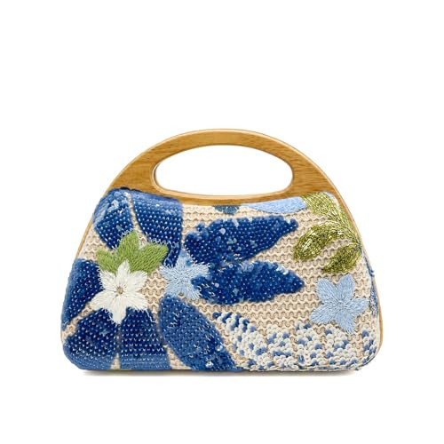 BVNTBZC Women Straw Clutch Handbags Beaded Beach Top Handle Evening Bag Woven Summer Purse for Wedding Party (Blue) | Amazon (US)