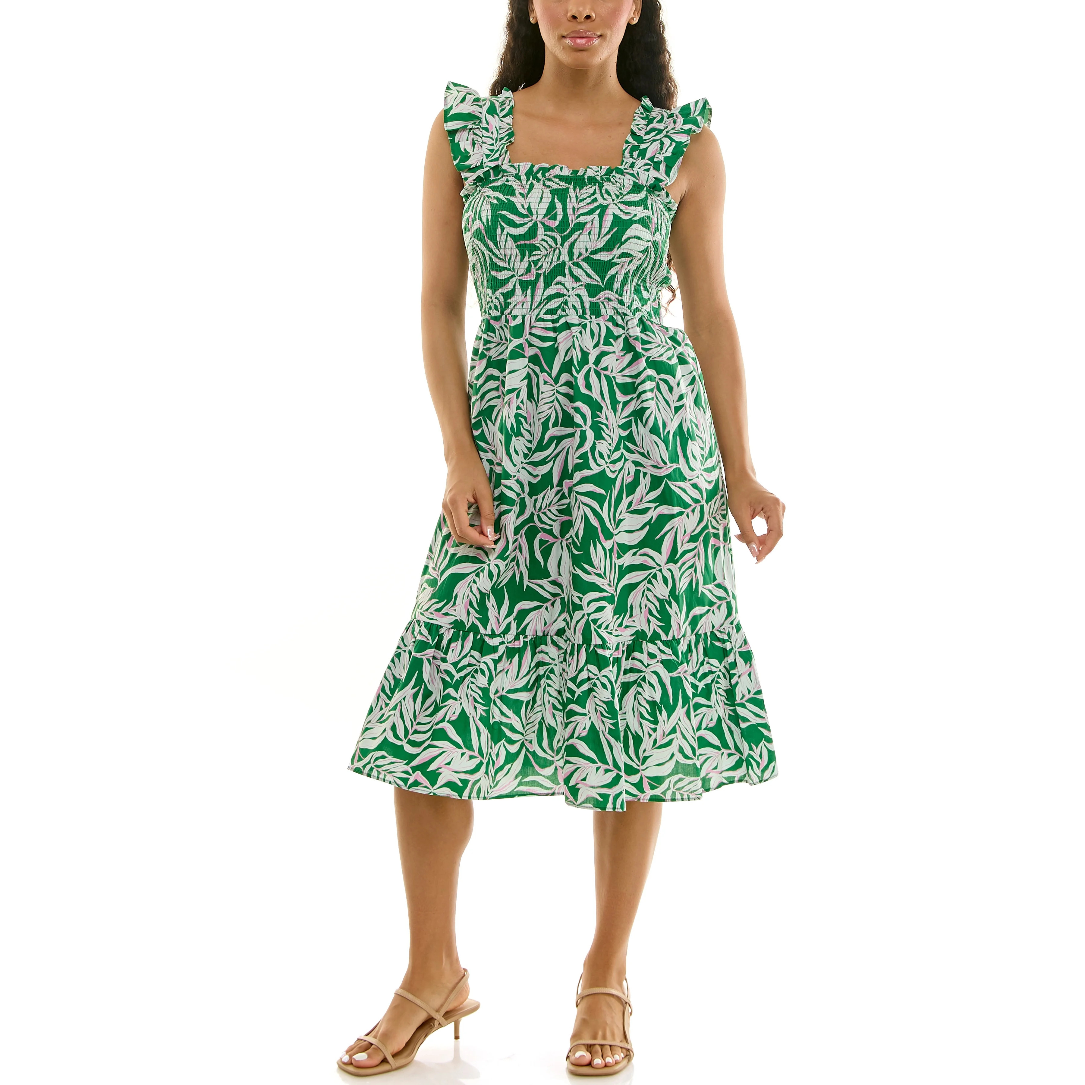 Nanette Lepore Women's Smocked Flutter Sleeve Midi Dress, Sizes XS-XXXL | Walmart (US)