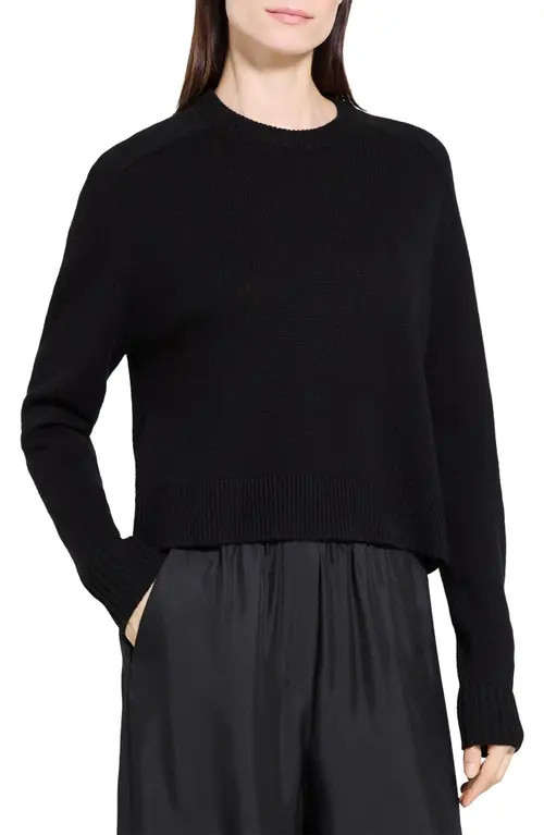 Theory Cashmere Crewneck Crop Sweater in Black at Nordstrom, Size Petite | Nordstrom