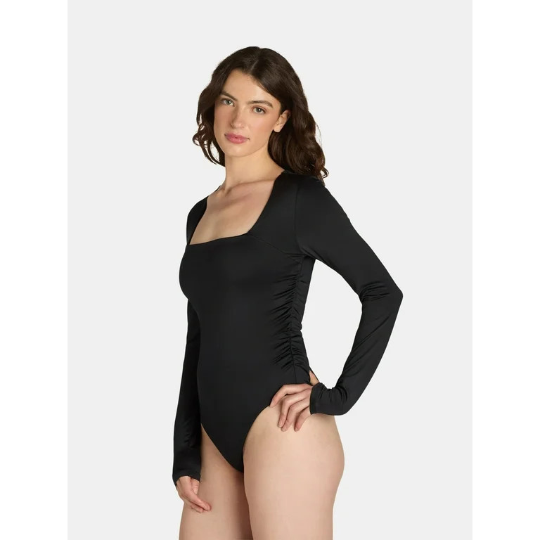 Madden NYC Women's Ruched Square Neck Bodysuit, Sizes XXS-XXL - Walmart.com | Walmart (US)